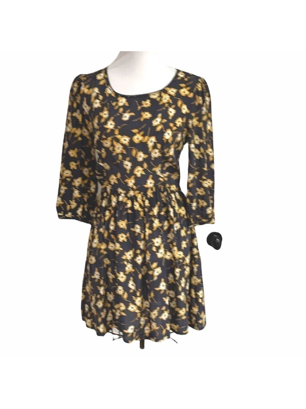 Free People Grey/Yellow Floral‎ Lace Trimmed Dress SZ 6